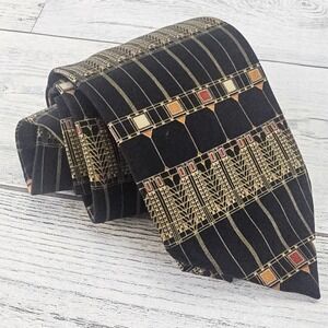 Frank Lloyd Wright Silk Tie Tree of Life Window Art Deco Italy Black 56x3.75